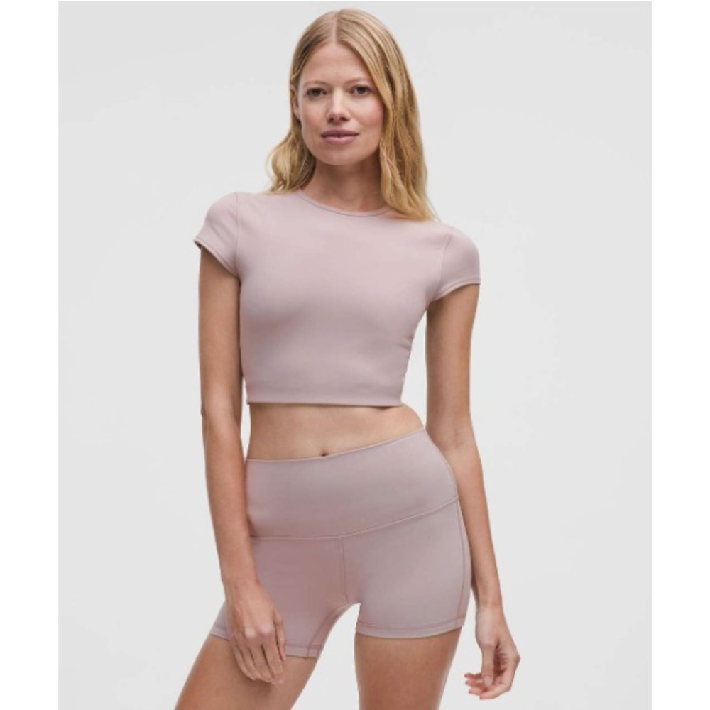 Lululemon Nulu Mesh-Back Baby Tee-Mauve Grey